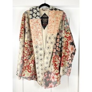 Johnny Was Biya Block Sherpa Jacket Cardigan Patchwork Floral Cottage Women's M